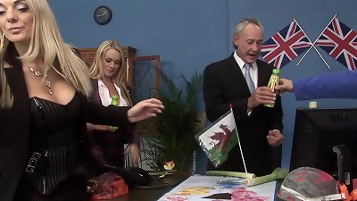 enormous boobed Brits Stacey Saran And Emma caboose gargle And pulverize In Mmff four way